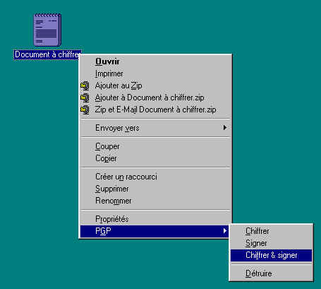 Menu contextuel avec les composants PGP