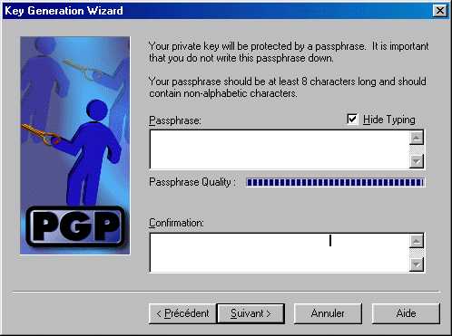 Saisie de la phrase secrète
