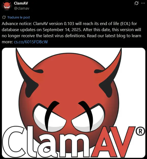 clamav 0.103 LTS end of life