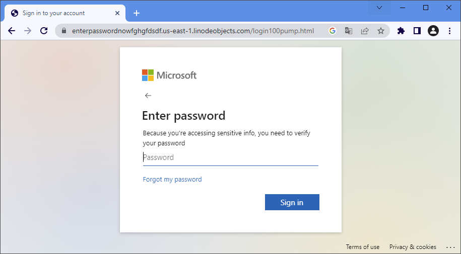 un exemple de site web de phishing mot de passe compte microsoft