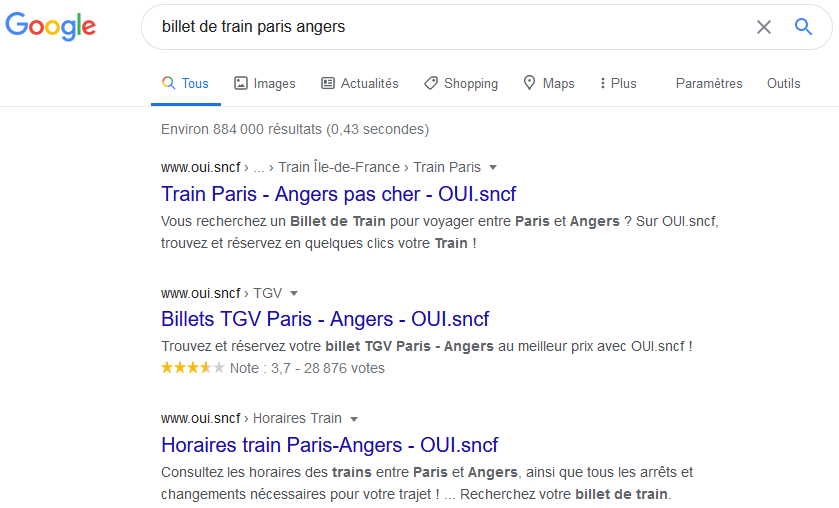 Un exemple de recherche Google sans guillemet