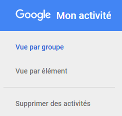 menu de suppression des données de Google