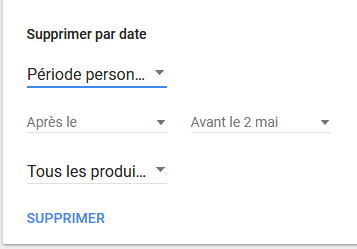 Paramètres de suppression de données de Google